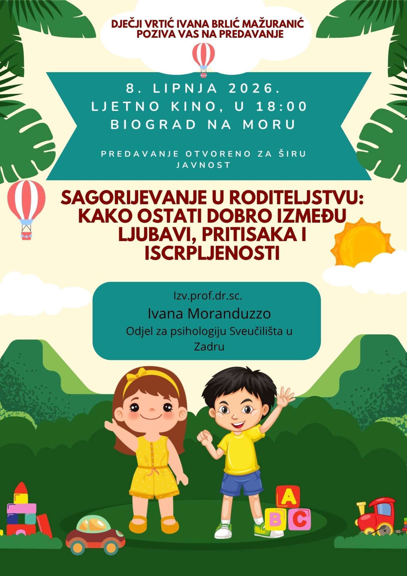 Dječji vrtić Ivana Brlić Mažuranić, Biograd na Moru organizira predavanje!